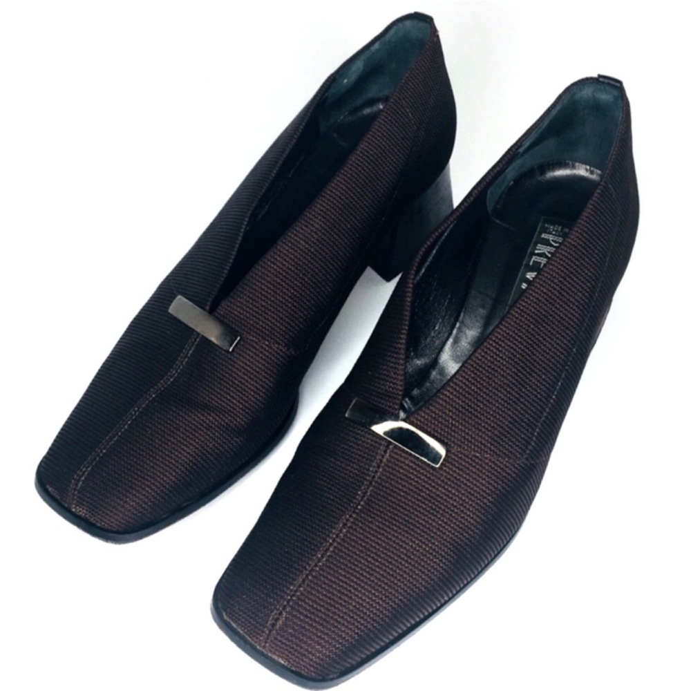 Vintage Italian Prevata Brown Square Toe Block Heel Loafers Size 8 - Picture 6 of 7